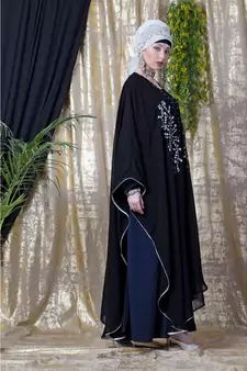 Blue and Black Georgette Sequin Abaya