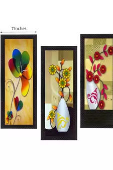 Set Of 3 Botanical Floral Pots Satin Matt Texture UV Art Painting
