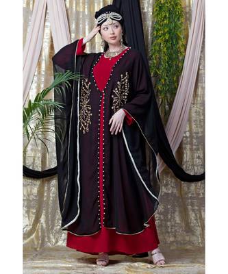 Maroon Nazneen Embroidered Butterfly Upper With Inner Abaya Cum Kaftan 1