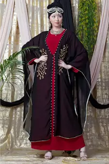 Maroon Nazneen Embroidered Butterfly Upper With Inner Abaya Cum Kaftan