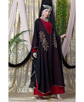 Maroon Nazneen Embroidered Butterfly Upper With Inner Abaya Cum Kaftan 3