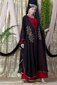 Maroon Nazneen Embroidered Butterfly Upper With Inner Abaya Cum Kaftan
