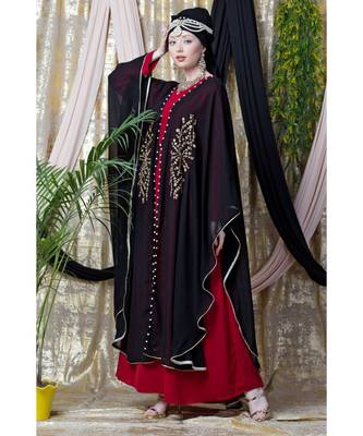 Maroon Nazneen Embroidered Butterfly Upper With Inner Abaya Cum Kaftan 4