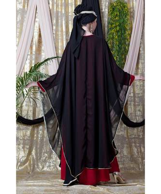 Maroon Nazneen Embroidered Butterfly Upper With Inner Abaya Cum Kaftan 5