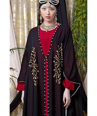 Maroon Nazneen Embroidered Butterfly Upper With Inner Abaya Cum Kaftan 6