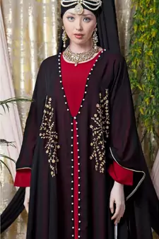 Maroon Nazneen Embroidered Butterfly Upper With Inner Abaya Cum Kaftan