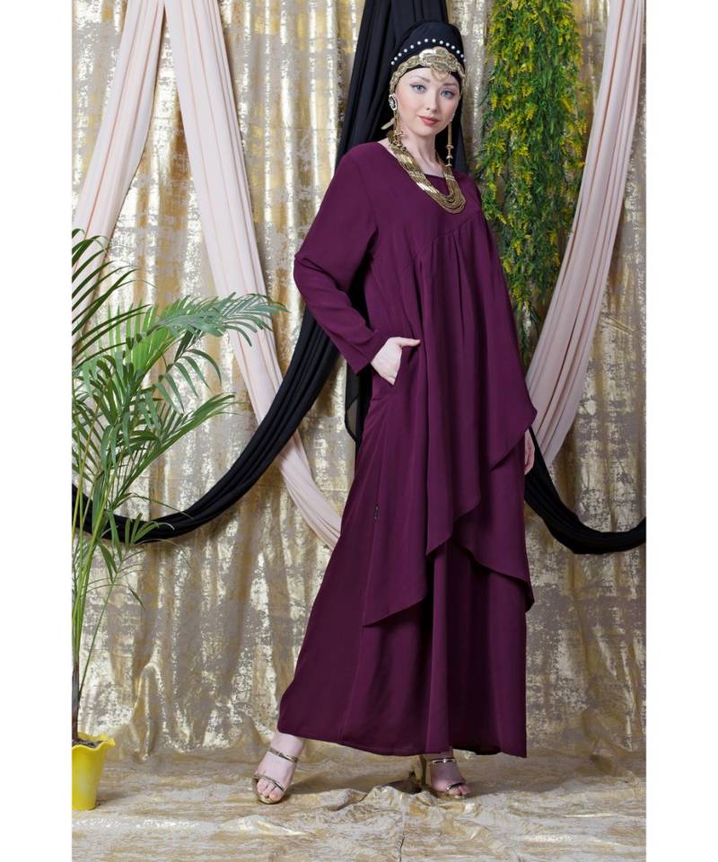 Purple Nazneen Overlapped Panel Casual Abaya