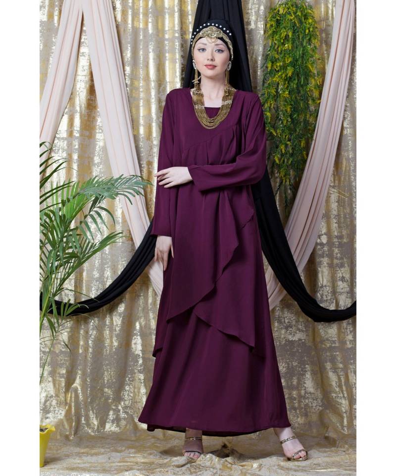 Purple Nazneen Overlapped Panel Casual Abaya