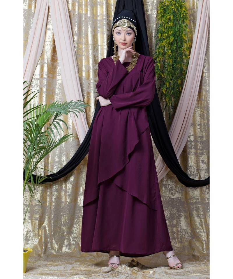 Purple Nazneen Overlapped Panel Casual Abaya