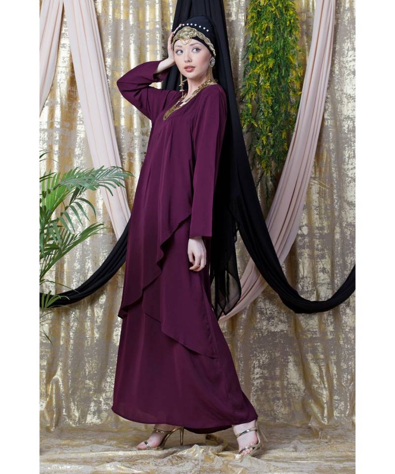 Purple Nazneen Overlapped Panel Casual Abaya
