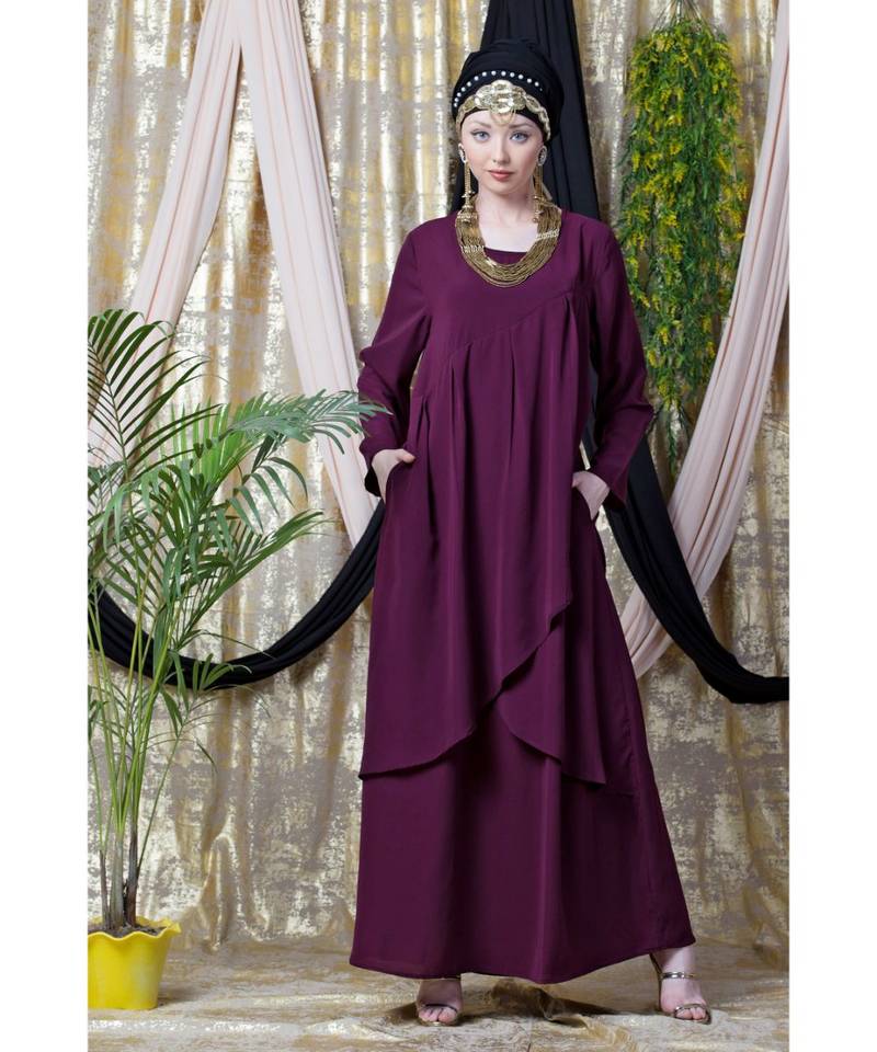 Purple Nazneen Overlapped Panel Casual Abaya