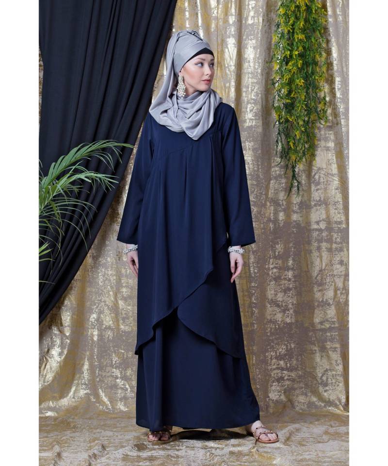 Blue Nazneen Overlapped Panel Casual Abaya