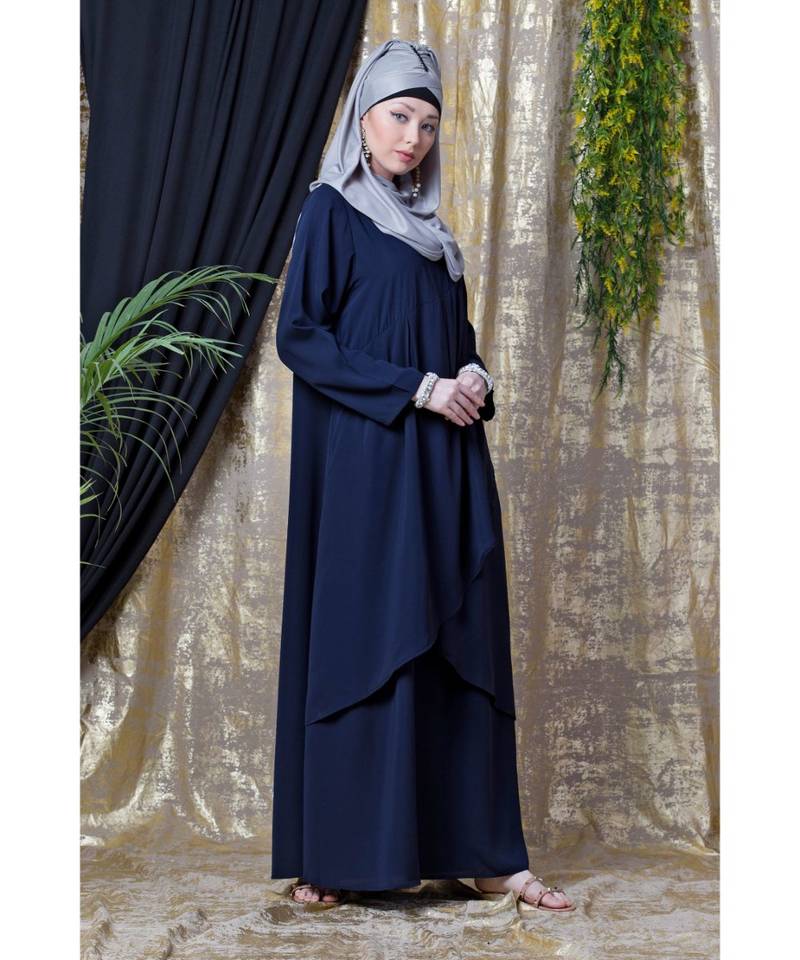 Blue Nazneen Overlapped Panel Casual Abaya
