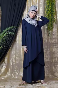 Blue Nazneen Overlapped Panel Casual Abaya