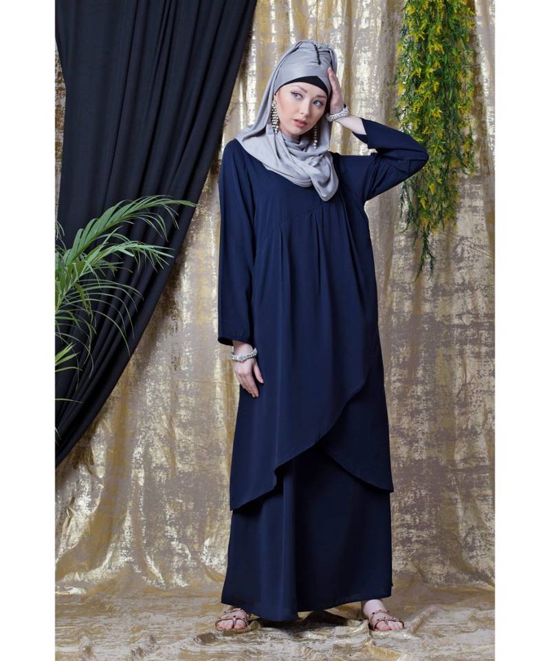 Blue Nazneen Overlapped Panel Casual Abaya