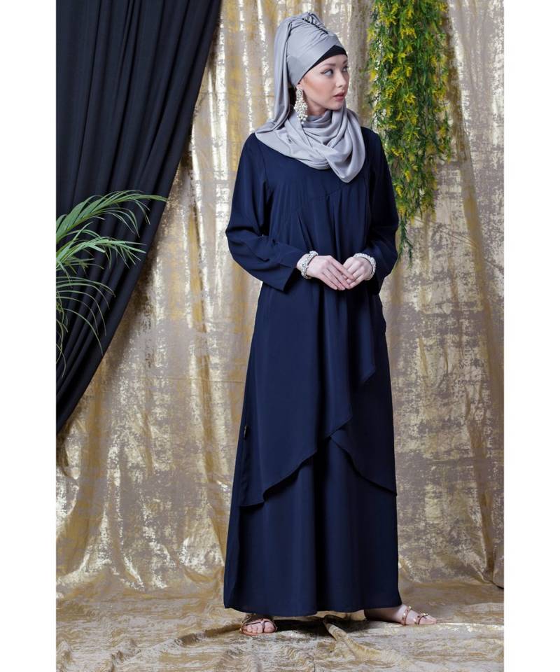 Blue Nazneen Overlapped Panel Casual Abaya