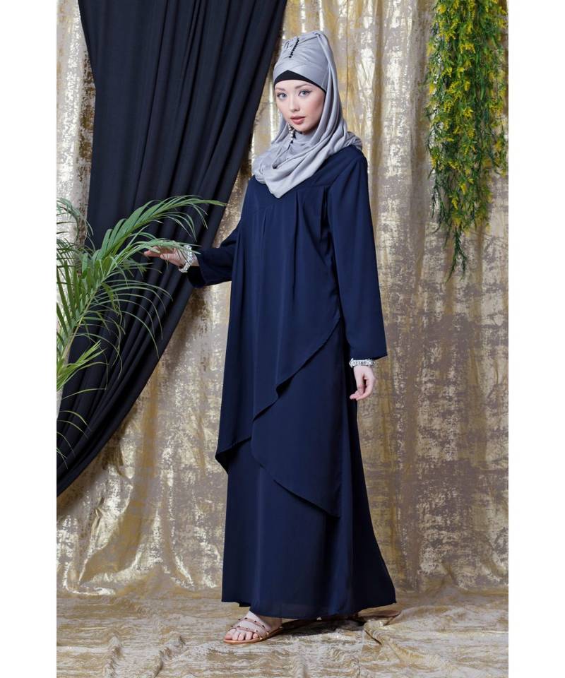 Blue Nazneen Overlapped Panel Casual Abaya