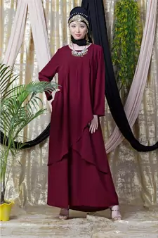 Maroon Nazneen Overlapped Panel Casual Abaya