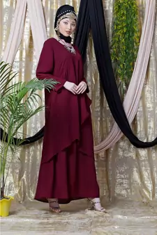Maroon Nazneen Overlapped Panel Casual Abaya