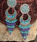 Blue Beads and Stones Hanging Design Oxidised Silver Plated German Silver Chandbalis