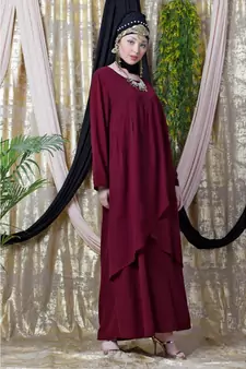 Maroon Nazneen Overlapped Panel Casual Abaya