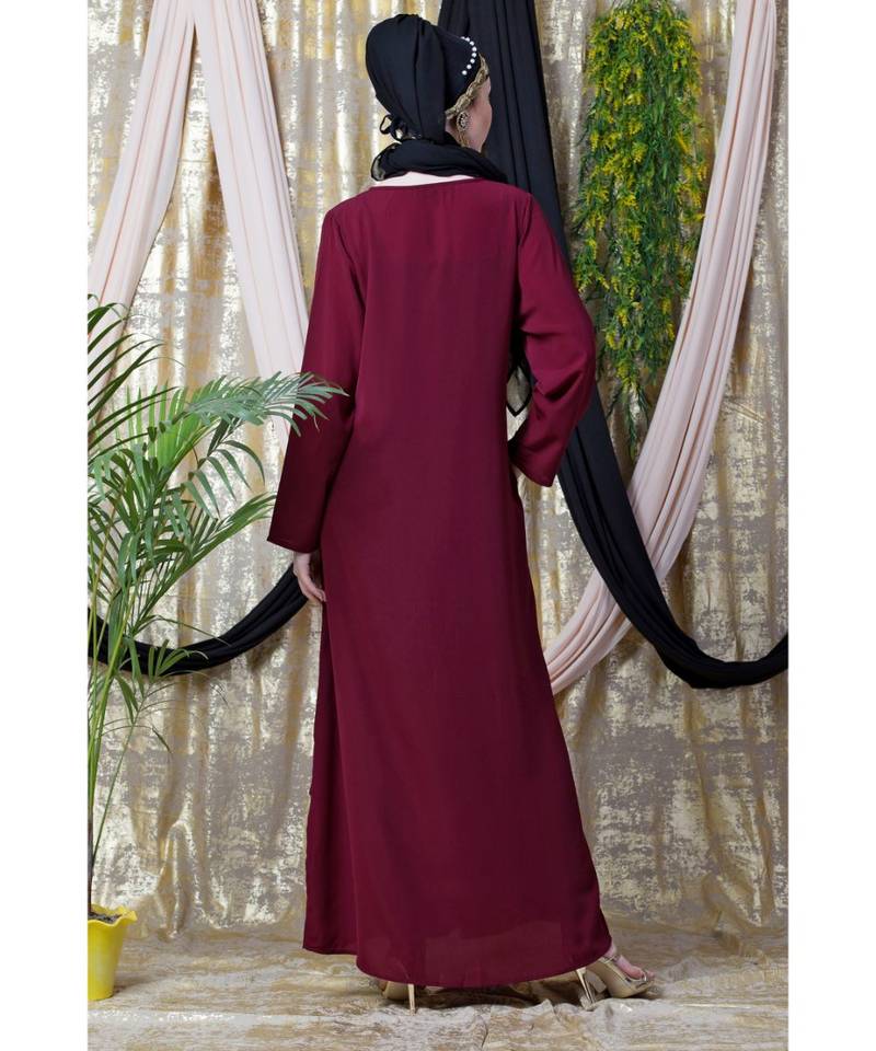 Maroon Nazneen Overlapped Panel Casual Abaya