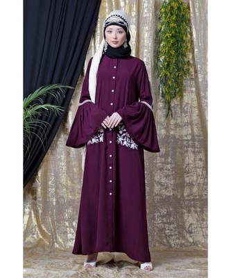 Purple Nazneen Embroidered Pocket, Bell Sleeve Casual Abaya 2