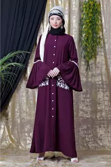 Purple Nazneen Embroidered Pocket, Bell Sleeve Casual Abaya
