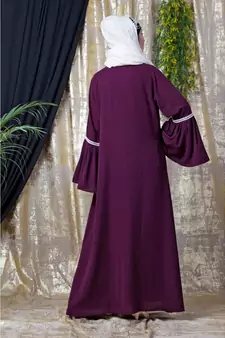 Purple Nazneen Embroidered Pocket, Bell Sleeve Casual Abaya