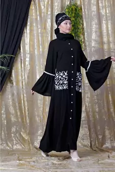 Black Nazneen Embroidered Pocket, Bell Sleeve Casual Abaya
