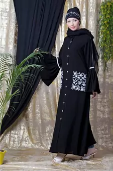 Black Nazneen Embroidered Pocket, Bell Sleeve Casual Abaya