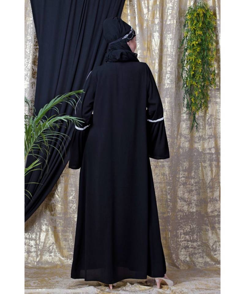 Black Nazneen Embroidered Pocket, Bell Sleeve Casual Abaya