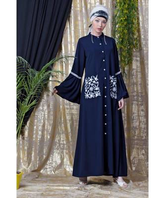 Blue Nazneen Embroidered Pocket, Bell Sleeve Casual Abaya 1