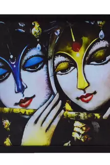 Radha Krishna playing Flute Satin Matt Texture UV Art Painting