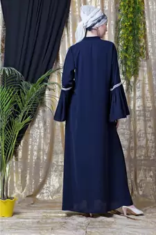 Blue Nazneen Embroidered Pocket, Bell Sleeve Casual Abaya