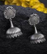 Handcrafted Temple Design Traditional Dome Shape Silver Plated Brass Jhumkas