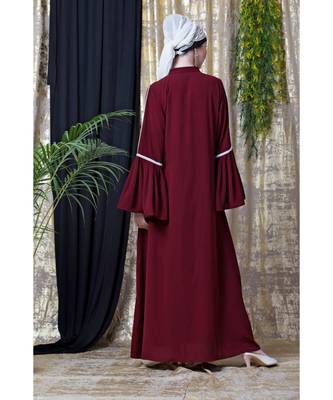 Maroon Nazneen Embroidered Pocket, Bell Sleeve Casual Abaya 7