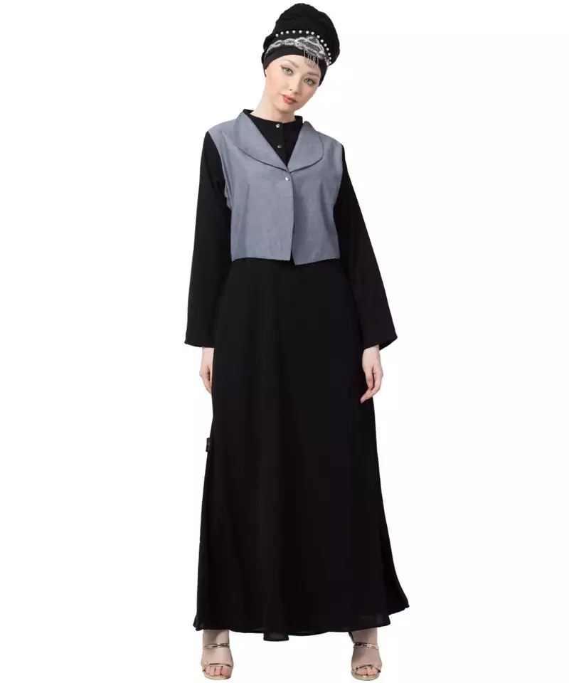Black Nazneen Extra Contrast Jacket Executive Abaya