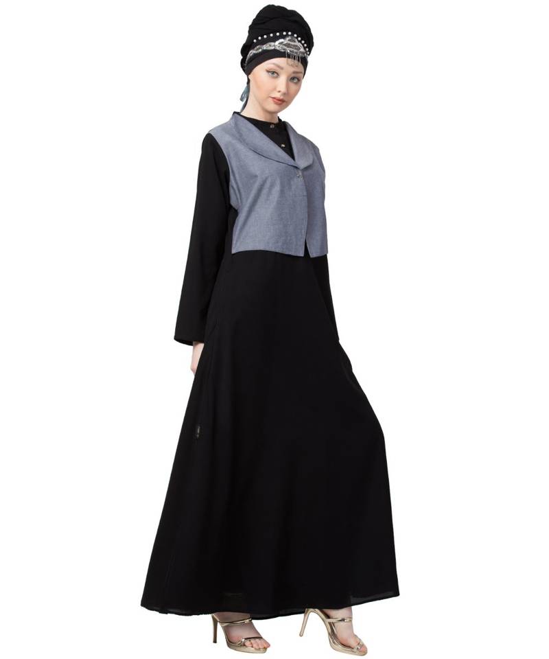 Black Nazneen Extra Contrast Jacket Executive Abaya