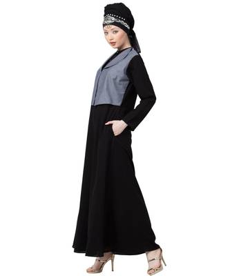 Black Nazneen Extra Contrast Jacket Executive Abaya 3