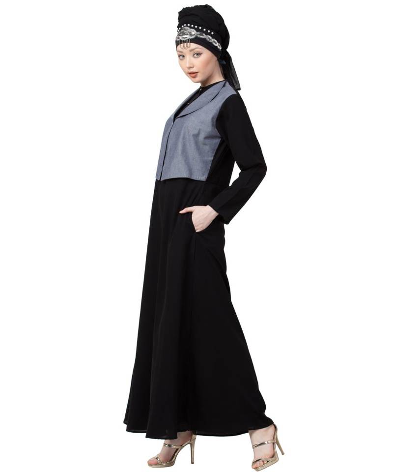 Black Nazneen Extra Contrast Jacket Executive Abaya