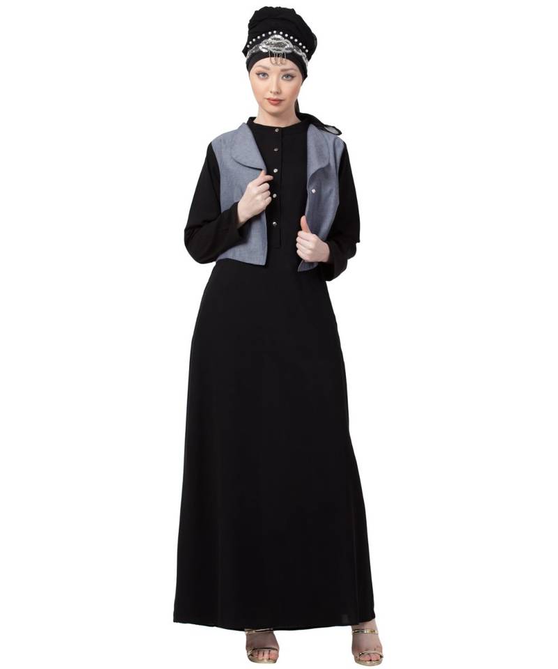 Black Nazneen Extra Contrast Jacket Executive Abaya