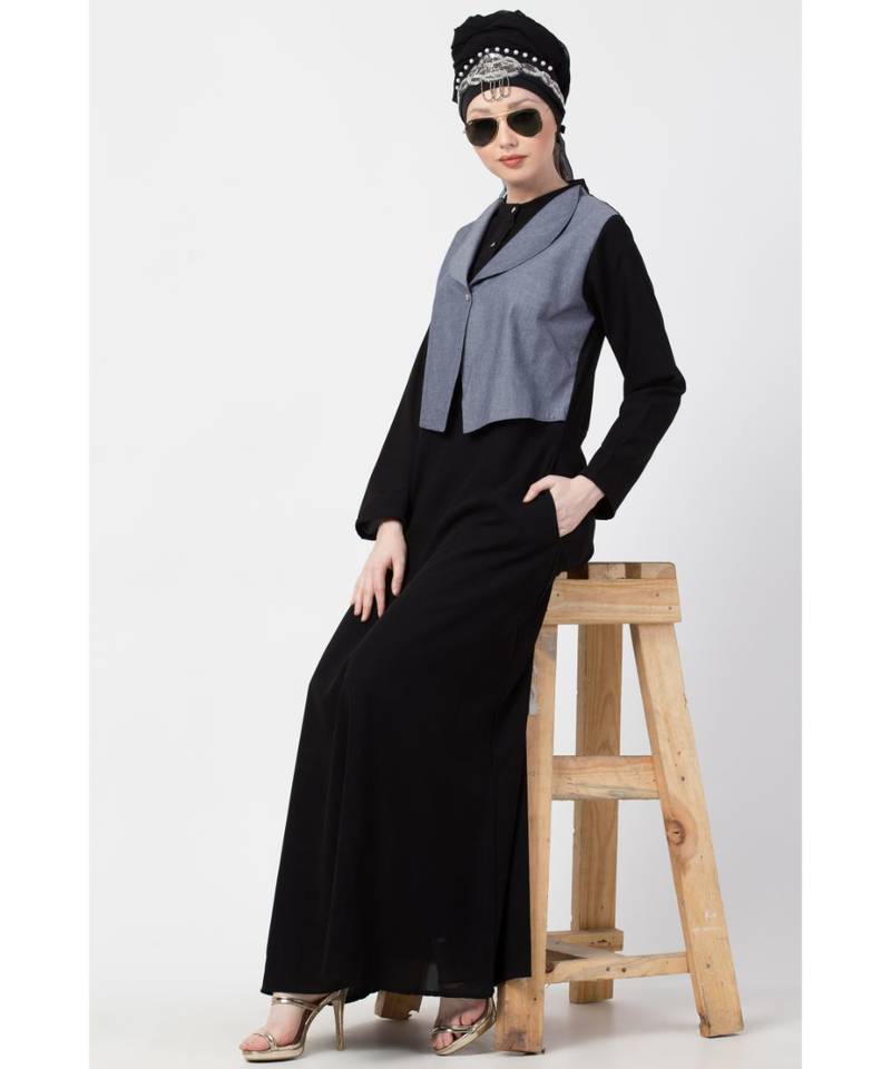 Black Nazneen Extra Contrast Jacket Executive Abaya