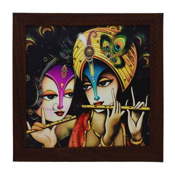Radha Krishna playing Flute Satin Matt Texture UV Art Painting 1