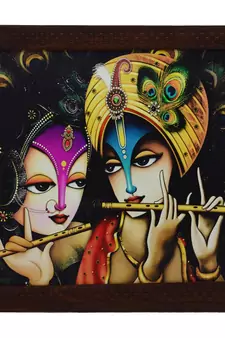 Radha Krishna playing Flute Satin Matt Texture UV Art Painting