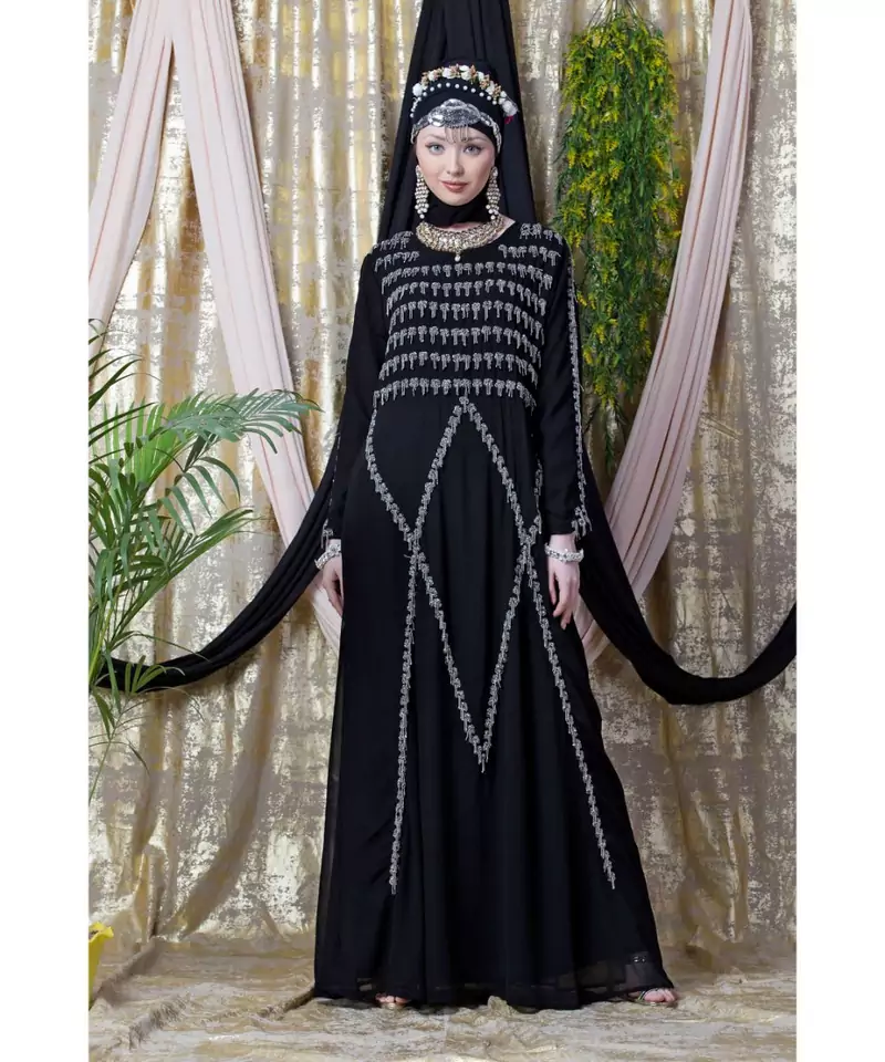 Black Nazneen Hand Embroidered Party Abaya