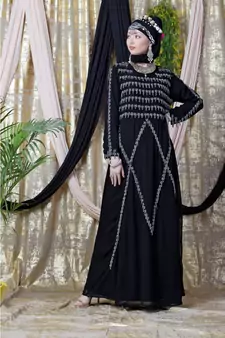 Black Nazneen Hand Embroidered Party Abaya