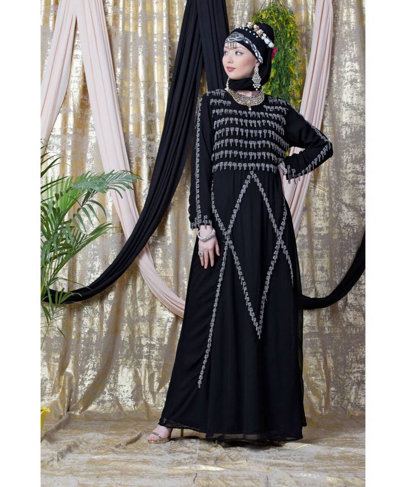 Black Nazneen Hand Embroidered Party Abaya