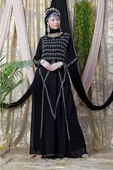 Black Nazneen Hand Embroidered Party Abaya