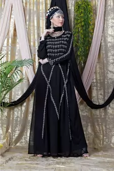 Black Nazneen Hand Embroidered Party Abaya